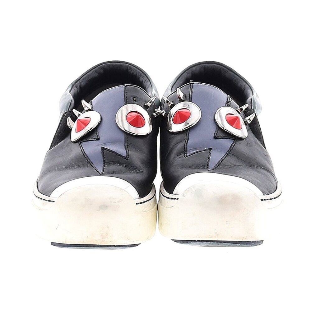 Fendi Monster Face Slip On Sneakers Studded Lightning Bolt Black Green EU 37 US - Picture 4 of 12
